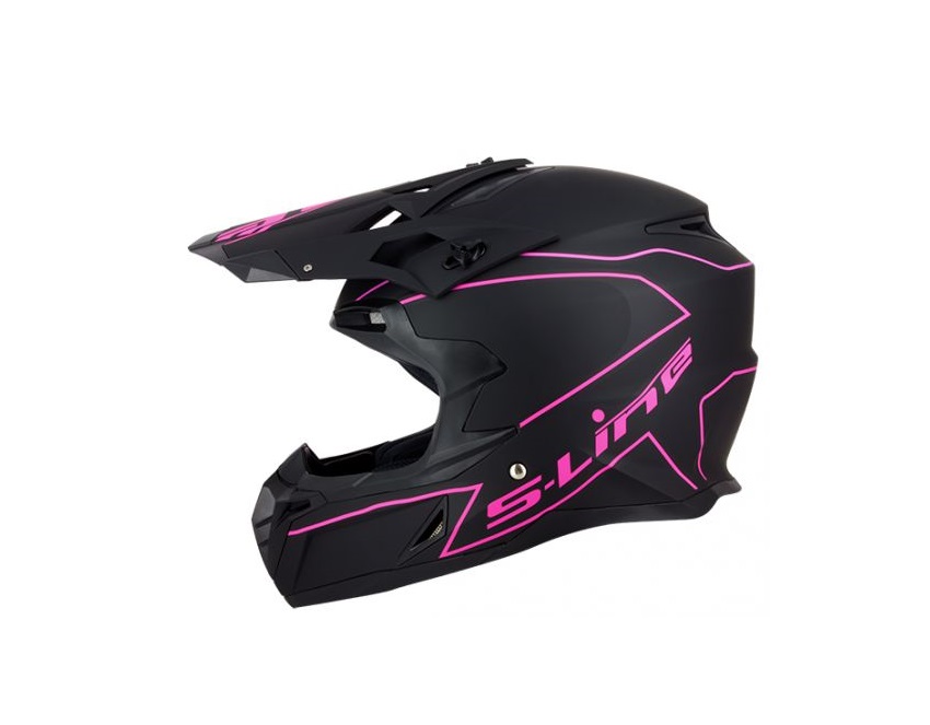 CASQUE CROSS S-LINE S820 NOIR MAT DECO FILETS ROSE